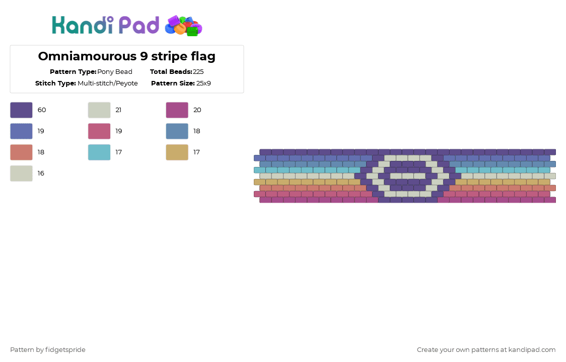 Omniamourous 9 stripe flag - Pony Bead Pattern by fidgetspride on Kandi Pad - purple,beige,blue,pink,pride,pride flag,omni,omniamorous,poly