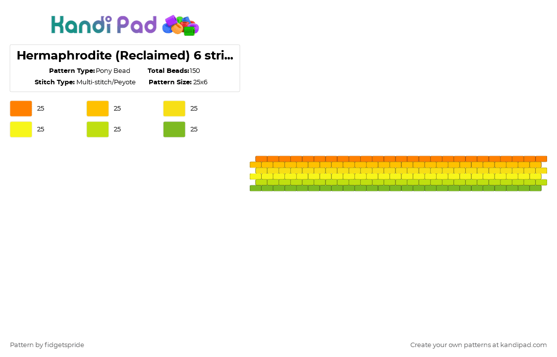 Hermaphrodite (Reclaimed) 6 stripe flag - Pony Bead Pattern by fidgetspride on Kandi Pad - yellow,green,pride,pride flag,intersex,gender,hermaphrodite