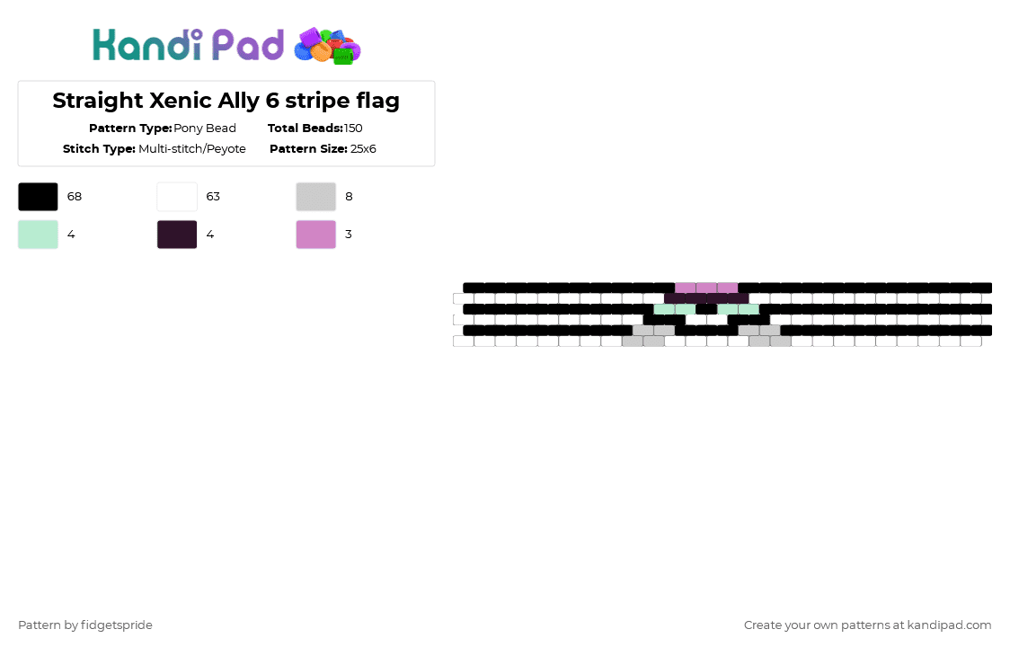 Straight Xenic Ally 6 stripe flag - Pony Bead Pattern by fidgetspride on Kandi Pad - white,pink,teal,pride,pride flag,straight,ally,xenic