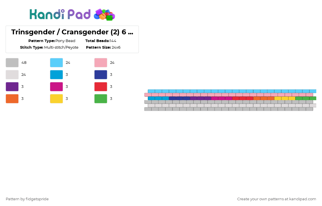 Trinsgender / Cransgender (2) 6 stripe flag - Pony Bead Pattern by fidgetspride on Kandi Pad - light blue,pink,beige,pride,pride flags,cistrans,cis,trans,trinsgender,cransgender,gender