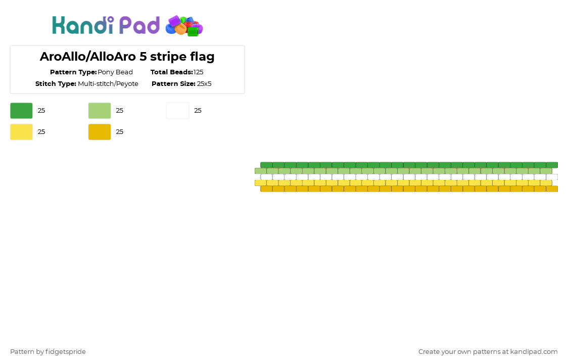 AroAllo/AlloAro 5 stripe flag - Pony Bead Pattern by fidgetspride on Kandi Pad - green,yellow,pride,pride flag,aromantic,aro,allo,allosexual