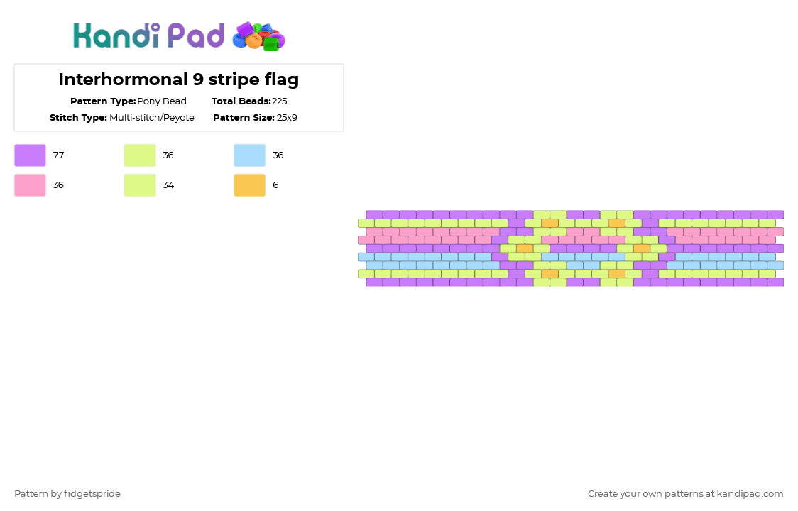 Interhormonal 9 stripe flag - Pony Bead Pattern by fidgetspride on Kandi Pad - yellow,pink,pride,pride flag,intersex,interhormonal