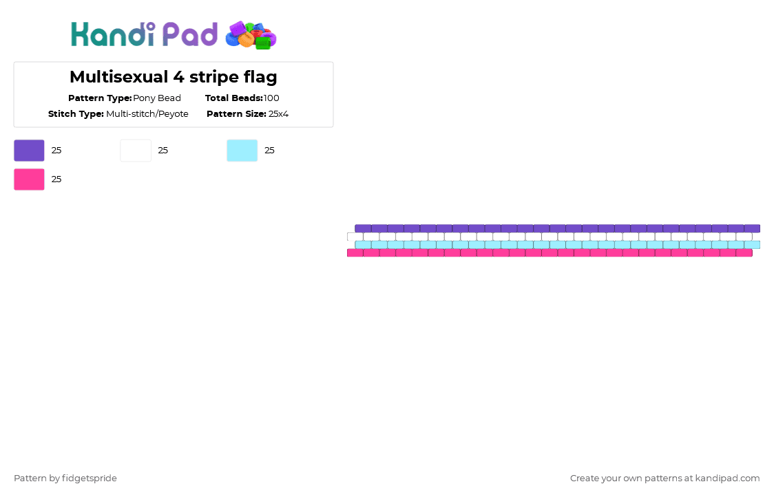 Multisexual 4 stripe flag - Pony Bead Pattern by fidgetspride on Kandi Pad - purple,light blue,pink,pride,pride flag,multisexual,multispec,sexuality
