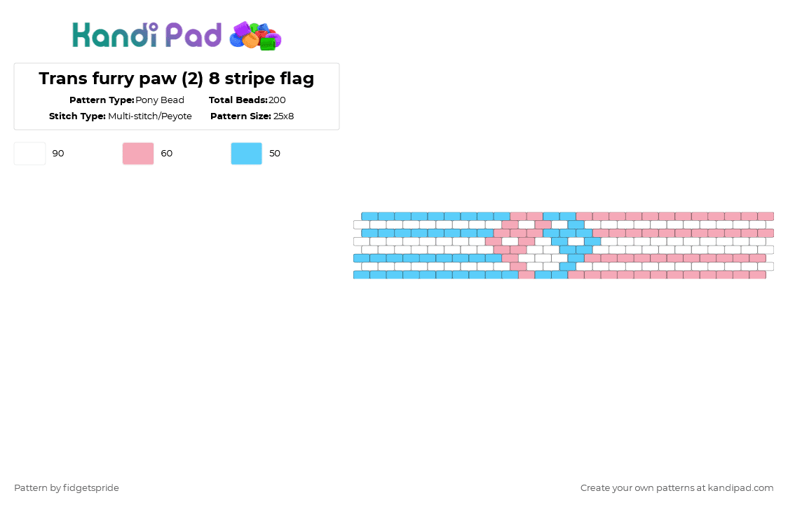 Trans furry paw (2) 8 stripe flag - Pony Bead Pattern by fidgetspride on Kandi Pad - light blue,pink,pride,pride flag,furry,paw,trans