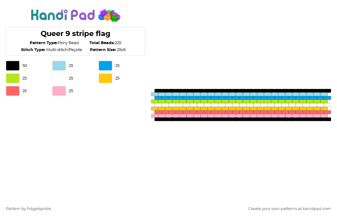 Queer 9 stripe flag - Pony Bead Pattern by fidgetspride on Kandi Pad - light blue