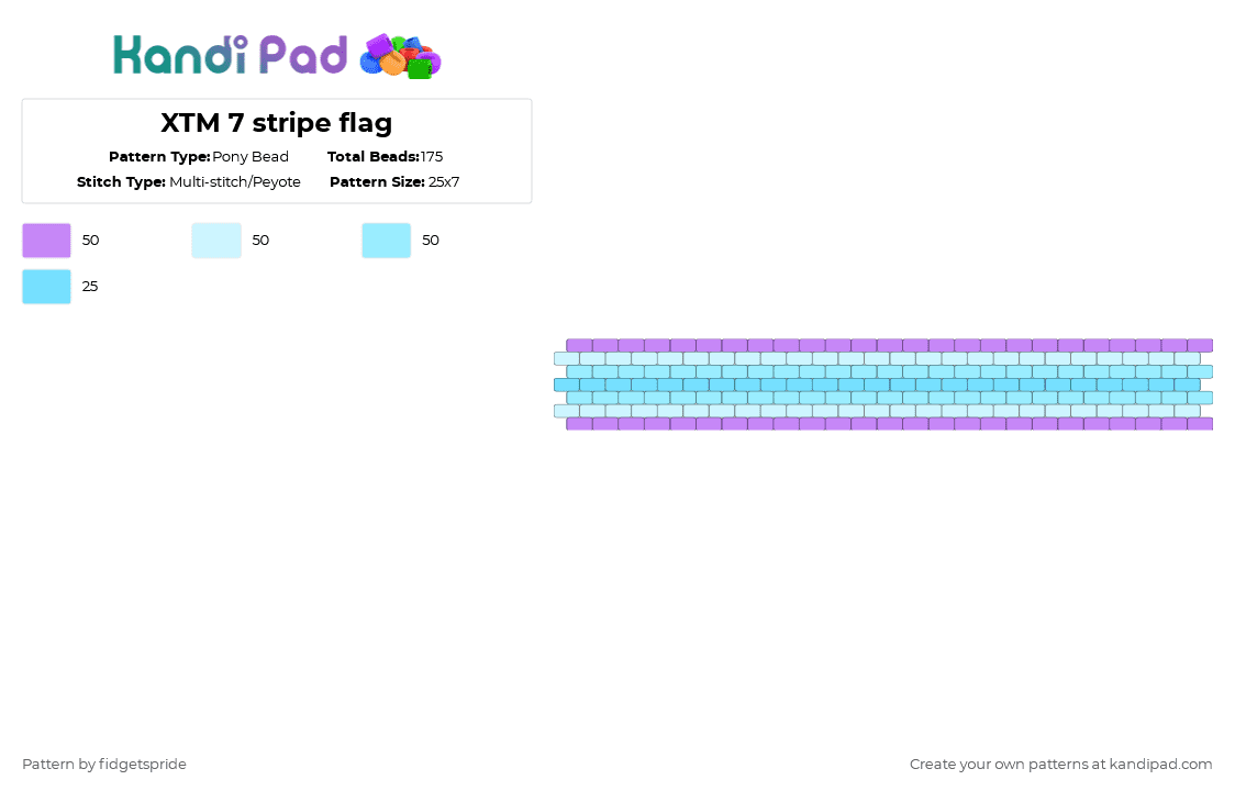 XTM 7 stripe flag - Pony Bead Pattern by fidgetspride on Kandi Pad - pink,light blue,pride,pride flag,trans,intersex,xtm,intersex to masc