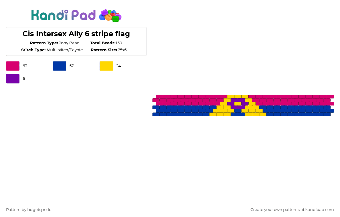 Cis Intersex Ally 6 stripe flag - Pony Bead Pattern by fidgetspride on Kandi Pad - pink,blue,pride,ally,intersex ally,cis