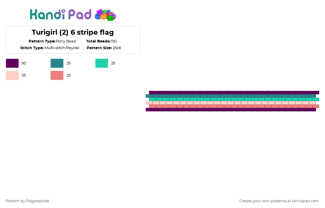 Turigirl (2) 6 stripe flag - Pony Bead Pattern by fidgetspride on Kandi Pad - pink,teal,pride,pride flag,turian,turigirl