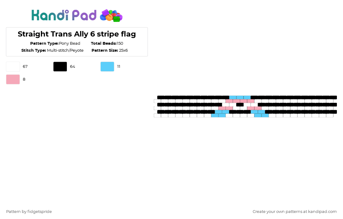 Straight Trans Ally 6 stripe flag - Pony Bead Pattern by fidgetspride on Kandi Pad - white,light blue,pink,pride,pride flag,straight,ally,trans,trans ally