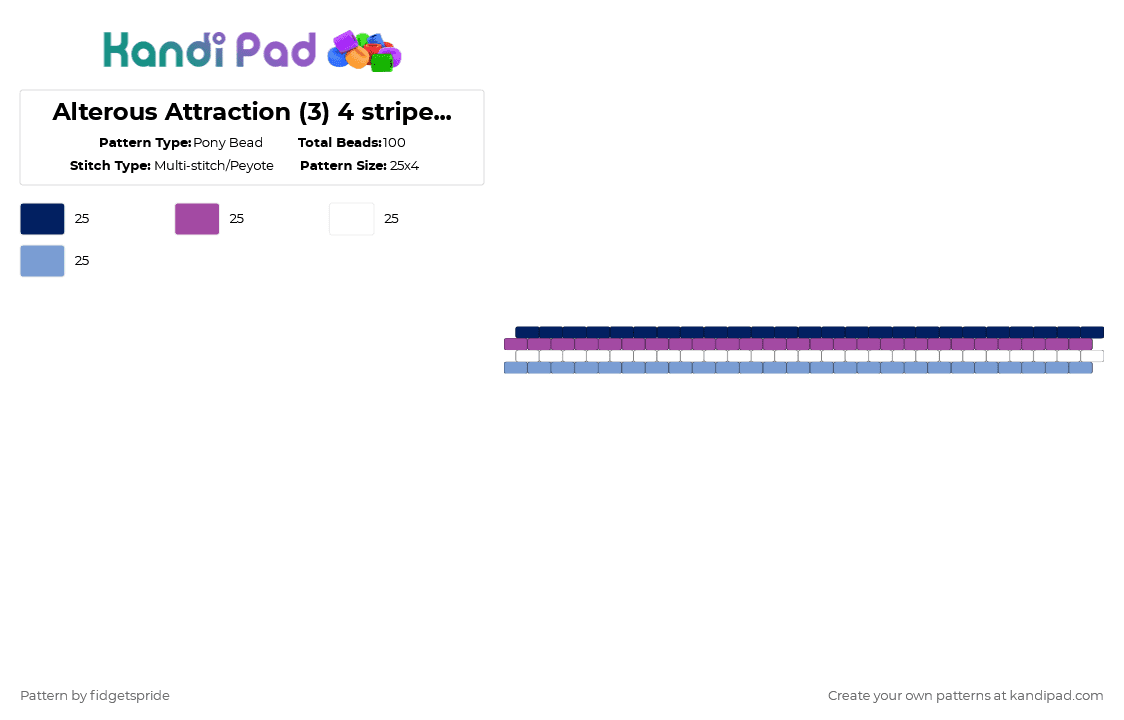 Alterous Attraction (3) 4 stripe flag - Pony Bead Pattern by fidgetspride on Kandi Pad - purple,pink,light blue,pride,pride flag,alterous,alterous attraction