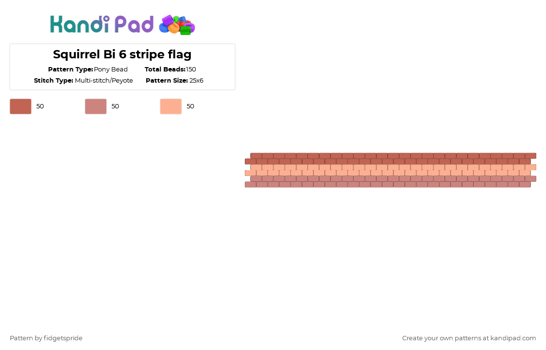 Squirrel Bi 6 stripe flag - Pony Bead Pattern by fidgetspride on Kandi Pad - red,beige,pride,pride flag,bi,squirrel,squirrel bi