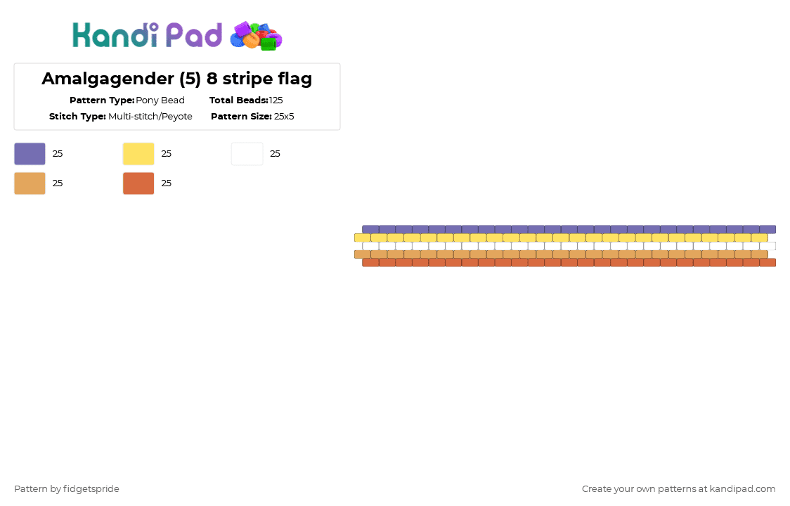 Amalgagender (4) 5 stripe flag - Pony Bead Pattern by fidgetspride on Kandi Pad - orange,pride,pride flag,intersex,amalgagender,gender