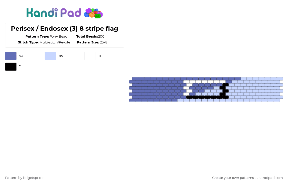 Perisex / Endosex (3) 8 stripe flag - Pony Bead Pattern by fidgetspride on Kandi Pad - blue,white,pride,dyadic,endosex,perisex