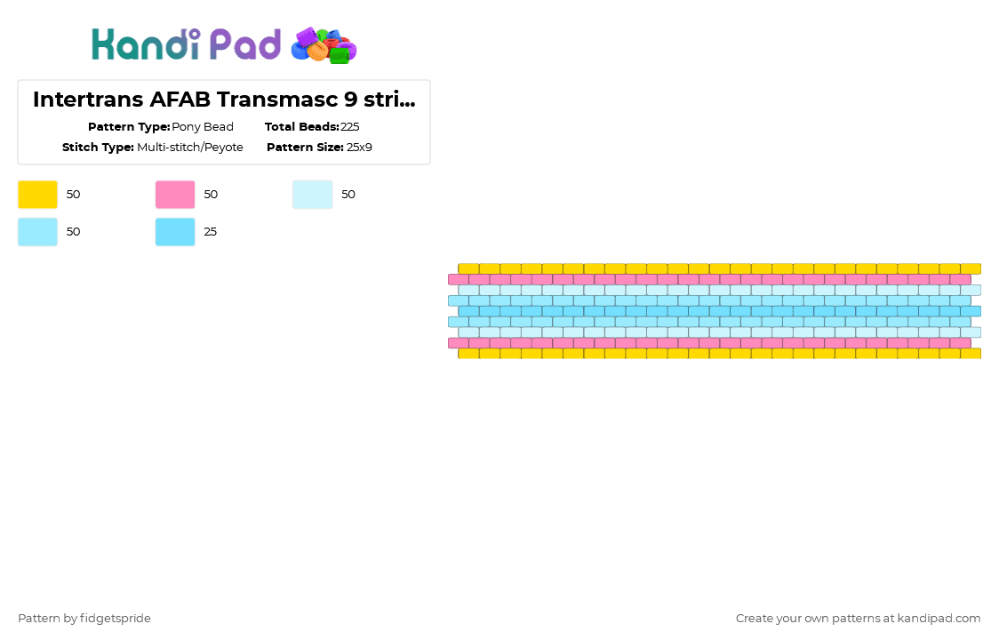 Intertrans AFAB Transmasc 9 stripe flag - Pony Bead Pattern by fidgetspride on Kandi Pad - light blue,pride,pride flag,intersex,trans,intertrans,transmasc,afab