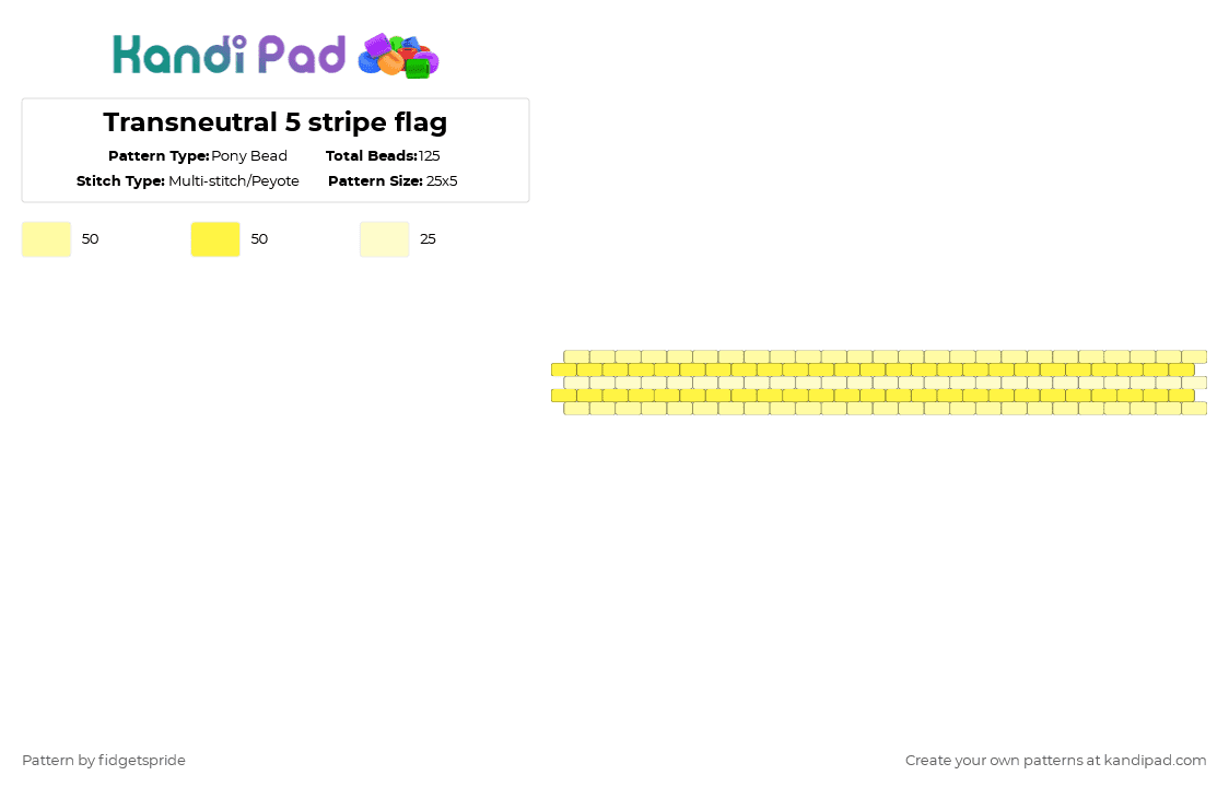 Transneutral 5 stripe flag - Pony Bead Pattern by fidgetspride on Kandi Pad - yellow,pride,pride flag,trans,gender,transneutral,transgender
