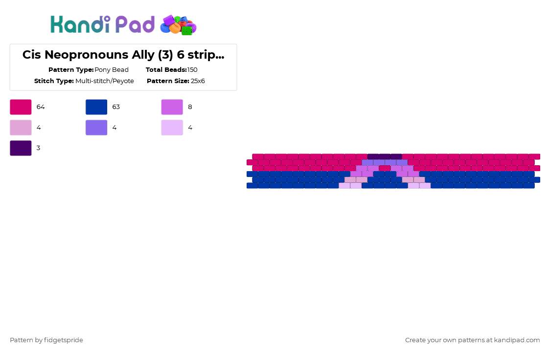 Cis Neopronouns Ally (3) 6 stripe flag - Pony Bead Pattern by fidgetspride on Kandi Pad - pink,blue,pride,pride flag,ally,neopronouns,cis