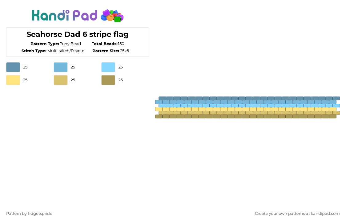 Seahorse Dad 6 stripe flag - Pony Bead Pattern by fidgetspride on Kandi Pad - light blue,yellow,pride,pride flag,seahorse dad,trans,nonbinary
