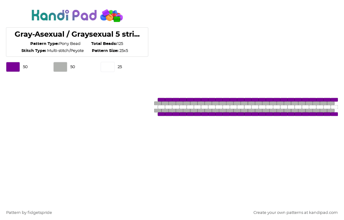 Gray-Asexual / Graysexual 5 stripe flag - Pony Bead Pattern by fidgetspride on Kandi Pad - pink,beige,pride,pride flags,gray,gray ace,gray asexual,graysexual,asexual