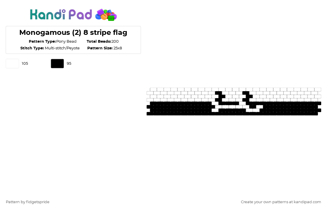 Monogamous (2) 8 stripe flag - Pony Bead Pattern by fidgetspride on Kandi Pad - white,black,pride,pride flag,monogamous