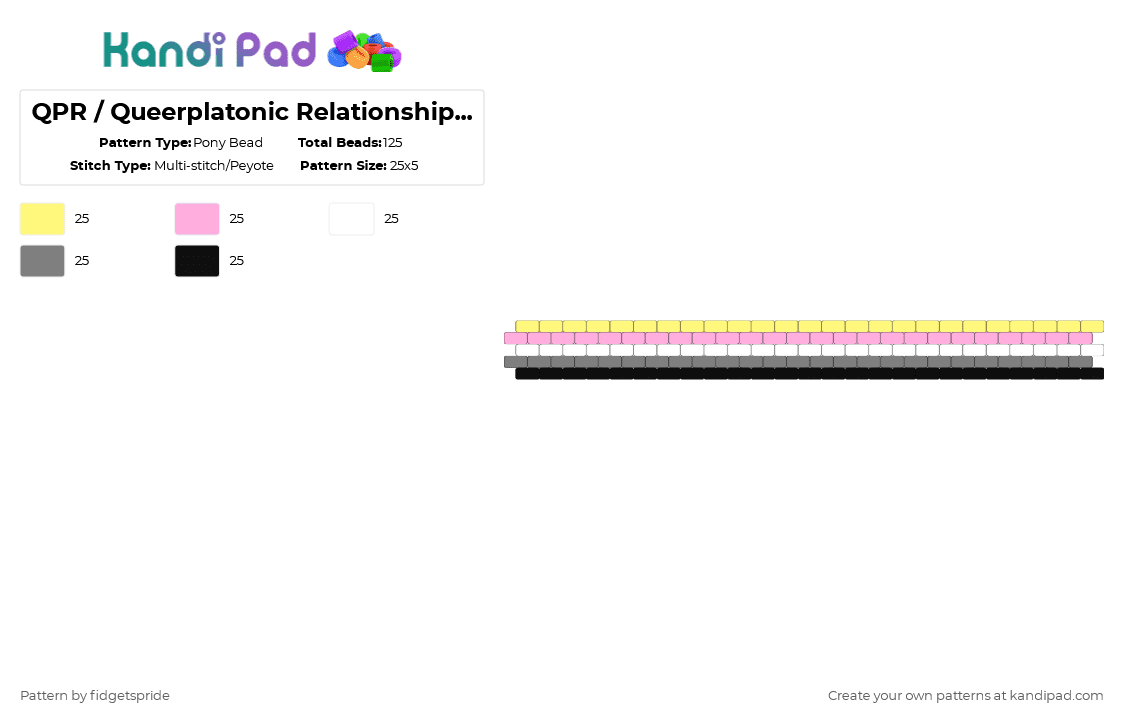 QPR / Queerplatonic Relationship 5 stripe flag - Pony Bead Pattern by fidgetspride on Kandi Pad - yellow,pink,gray,pride,pride flag,qpr,queer,queerplatonic,queerplatonic relationship