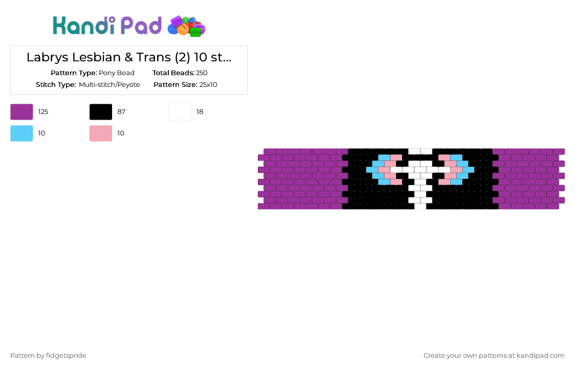 Labrys Lesbian & Trans (2) 10 stripe flag - Pony Bead Pattern by fidgetspride on Kandi Pad - pink,pride,pride flag,wlw,labrys,trans