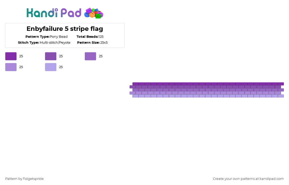 Enbyfailure 5 stripe flag - Pony Bead Pattern by fidgetspride on Kandi Pad - purple,pink,pride,pride flags,funny,fail,enby,enbyfail,enbyfailure,failenby