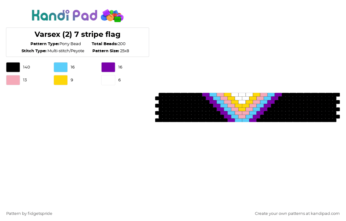 Varsex (2) 8 stripe flag - Pony Bead Pattern by fidgetspride on Kandi Pad - black,pink,light blue,purple,pride,pride flag,intersex,varsex