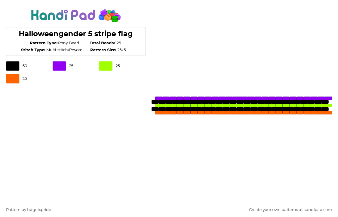 Halloweengender 5 stripe flag - Pony Bead Pattern by fidgetspride on Kandi Pad - purple,green,orange,pride,pride flag,gender,halloween,halloweengender