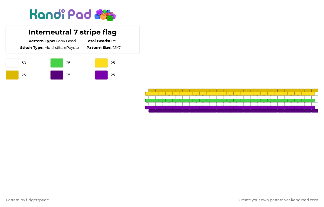 Interneutral 7 stripe flag - Pony Bead Pattern by fidgetspride on Kandi Pad - yellow,purple,pride,pride flag,gender,intersex,interneutral