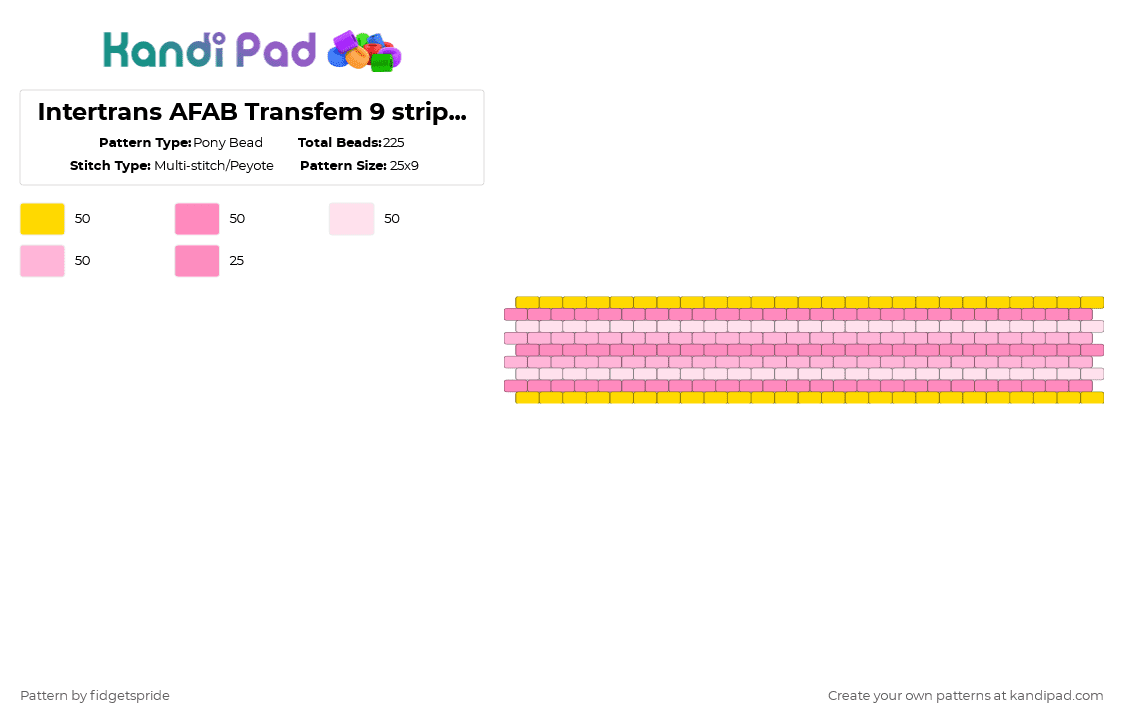 Intertrans AFAB Transfem 9 stripe flag - Pony Bead Pattern by fidgetspride on Kandi Pad - yellow,pink,pride,pride flag,intersex,trans,intertrans,transfem,afab