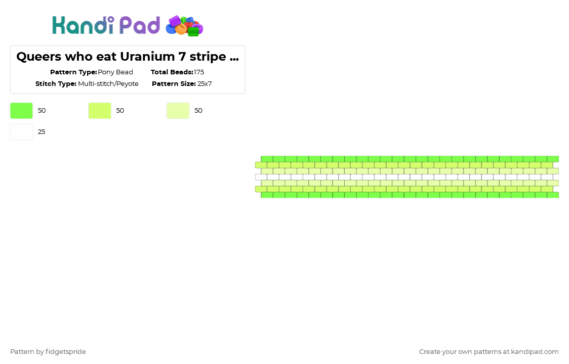Queers who eat Uranium 7 stripe flag - Pony Bead Pattern by fidgetspride on Kandi Pad - green,yellow,pride,pride flags,funny,uranium