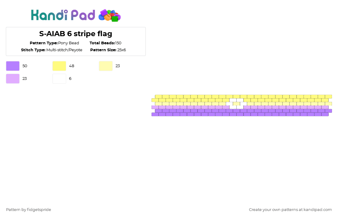 S-AIAB 6 stripe flag - Pony Bead Pattern by fidgetspride on Kandi Pad - yellow,pink,pride,pride flag,intersex,gender,aiab,saiab