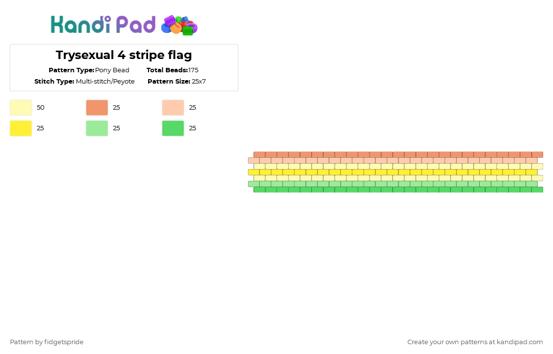 Trysexual 4 stripe flag - Pony Bead Pattern by fidgetspride on Kandi Pad - yellow,teal,pride,pride flags,trysexual