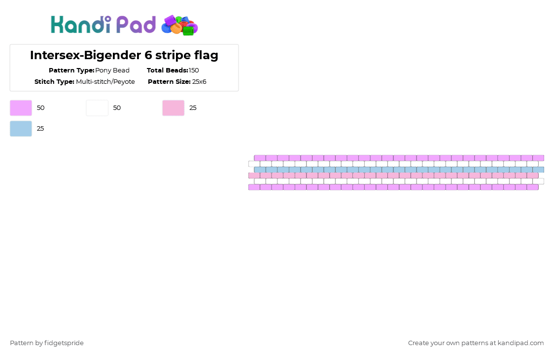 Intersex-Bigender 6 stripe flag - Pony Bead Pattern by fidgetspride on Kandi Pad - pink,pride,pride flags,intersex,bigender
