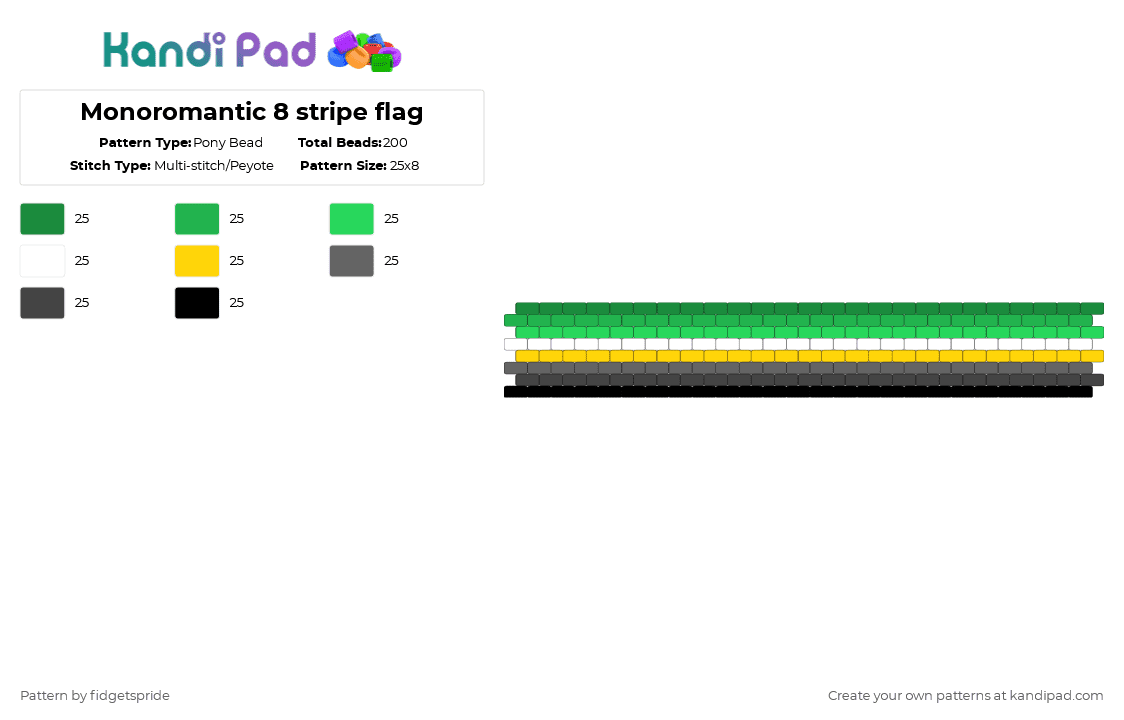Monoromantic 8 stripe flag - Pony Bead Pattern by fidgetspride on Kandi Pad - green,pride,pride flag,mono,monoromantic