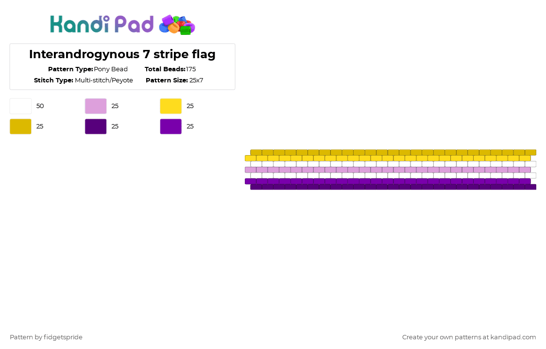 Interandrogynous 7 stripe flag - Pony Bead Pattern by fidgetspride on Kandi Pad - yellow,purple,pride,pride flag,gender,intersex,interandrogynous
