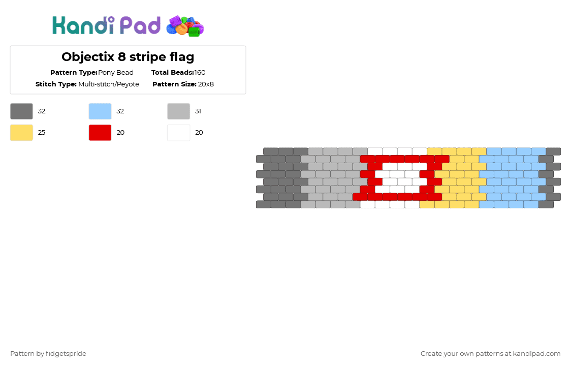 Objectix 8 stripe flag - Pony Bead Pattern by fidgetspride on Kandi Pad - gray,beige,light blue,pride,pride flag,objectum,osor,os,or,objectix