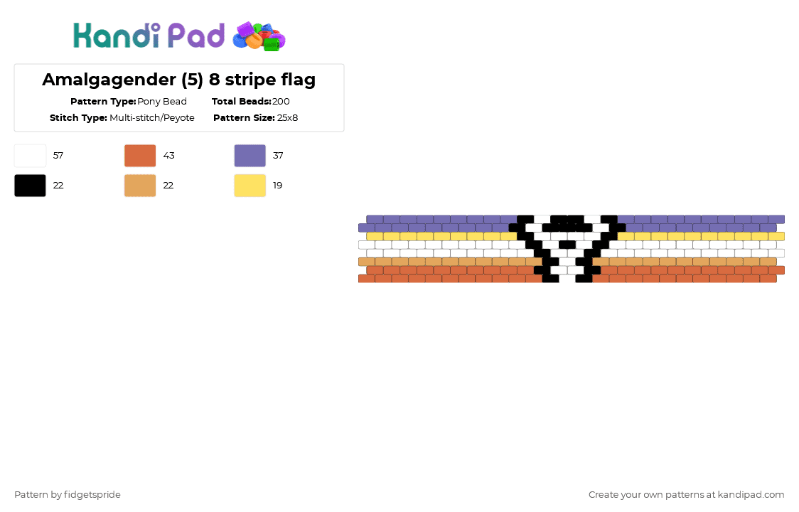 Amalgagender (5) 8 stripe flag - Pony Bead Pattern by fidgetspride on Kandi Pad - orange,pride,pride flag,intersex,amalgagender,gender