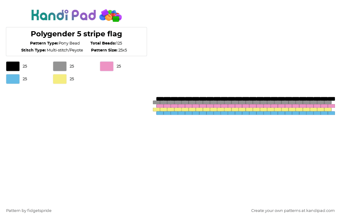 Polygender 5 stripe flag - Pony Bead Pattern by fidgetspride on Kandi Pad - gray,pink,light blue,yellow,pride,pride flag,gender,multigender,polygender