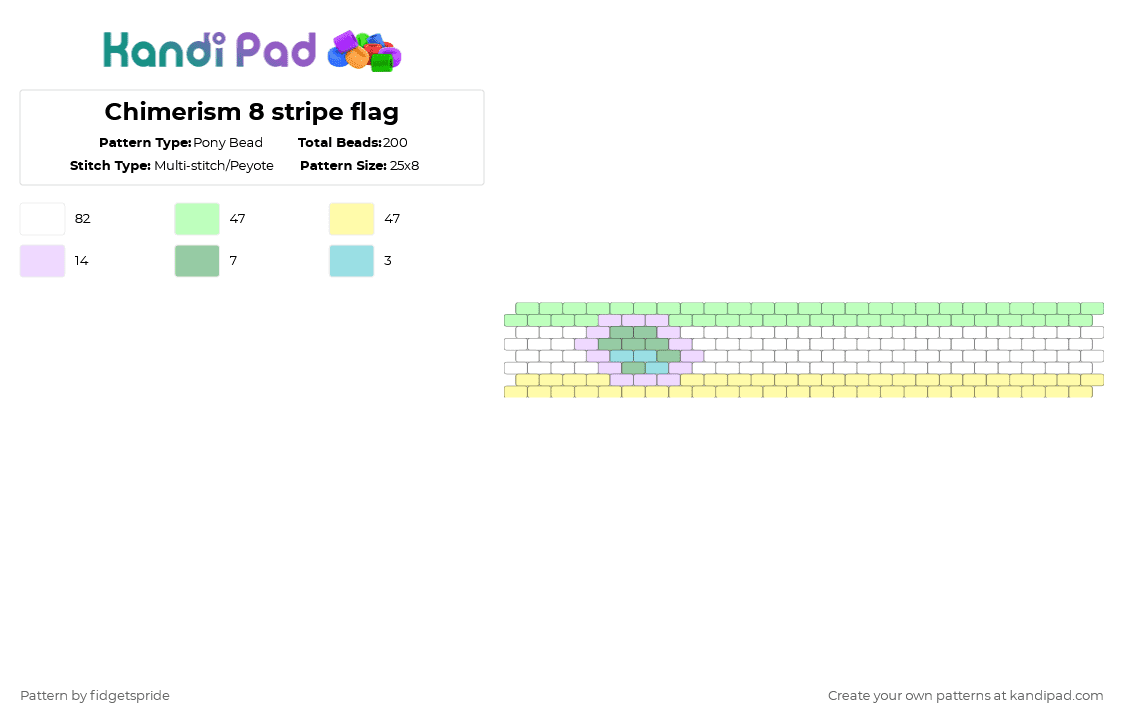 Chimerism 8 stripe flag - Pony Bead Pattern by fidgetspride on Kandi Pad - teal,yellow,pride,pride flag,intersex,gender,chimerism