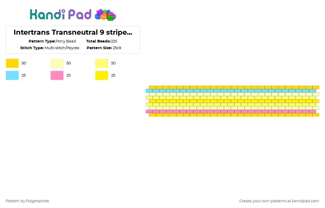 Intertrans Transneutral 9 stripe flag - Pony Bead Pattern by fidgetspride on Kandi Pad - yellow,pride,pride flags,intersex,intertrans,trans,transneu,transneutral,neu