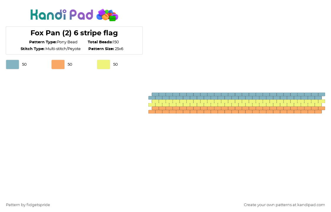 Fox Pan (2) 6 stripe flag - Pony Bead Pattern by fidgetspride on Kandi Pad - light blue,orange,yellow,pride,pride flag,pan,fox,fox pan