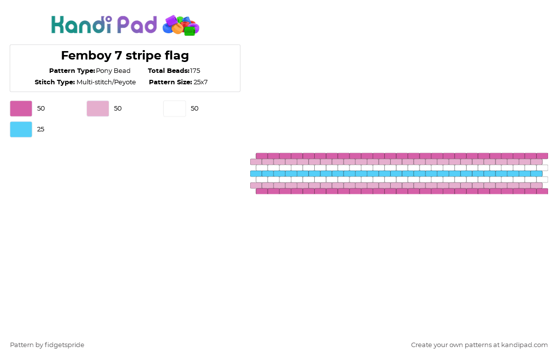 Femboy 7 stripe flag - Pony Bead Pattern by fidgetspride on Kandi Pad - pink,pride,femboy,pride flag,femme