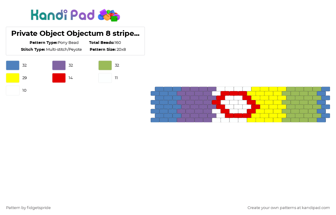 Private Object Objectum 8 stripe flag - Pony Bead Pattern by fidgetspride on Kandi Pad - blue,purple,yellow,green,pride,pride flag,objectum,osor,os,or,private object