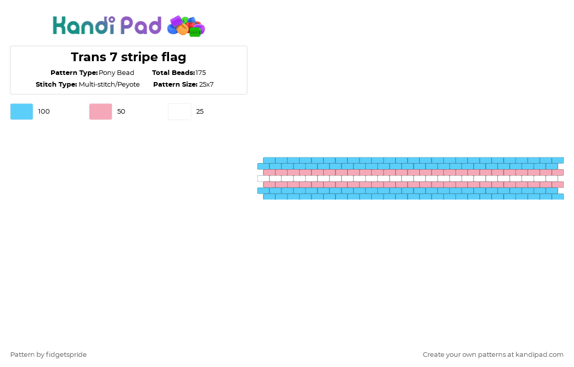 Trans 7 stripe flag - Pony Bead Pattern by fidgetspride on Kandi Pad - pink,light blue,pride,pride flag,trans,transgender