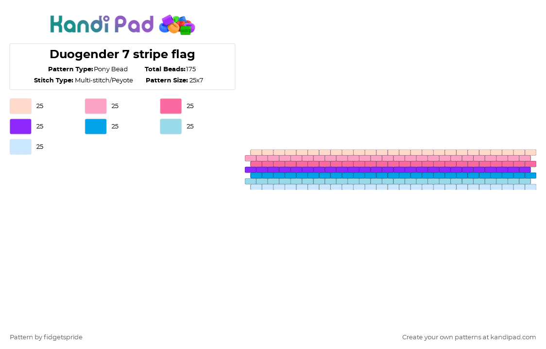 Duogender 7 stripe flag - Pony Bead Pattern by fidgetspride on Kandi Pad - pink,light blue,pride,pride flag,intersex,gender,duogender
