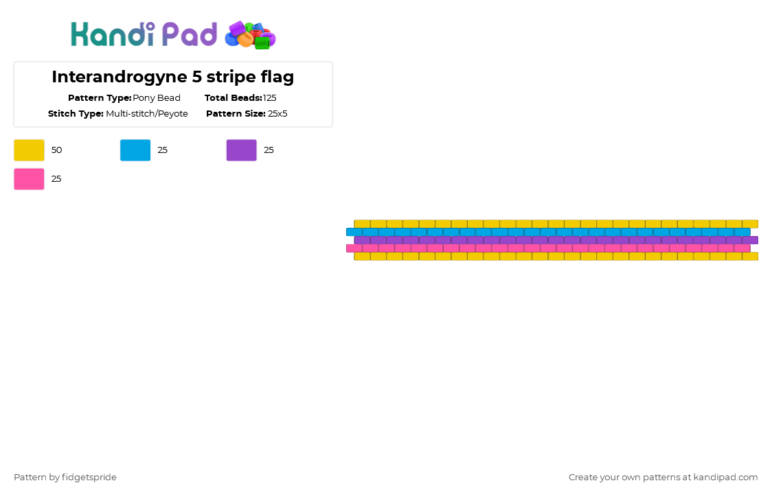 Interandrogyne 5 stripe flag - Pony Bead Pattern by fidgetspride on Kandi Pad - yellow,pride,pride flag,intersex,androgyne,interandrogyne