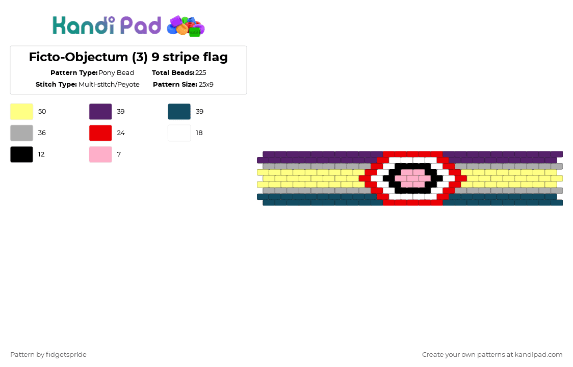 Ficto-Objectum (3) 9 stripe flag - Pony Bead Pattern by fidgetspride on Kandi Pad - beige,purple,yellow,blue,pride,pride flag,ficto,objectum,fictosexual,fictoromantic