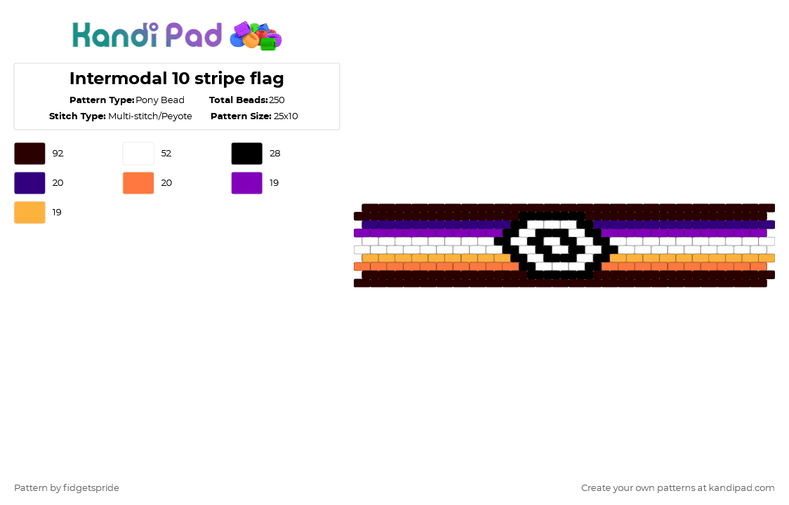 Intermodal 10 stripe flag - Pony Bead Pattern by fidgetspride on Kandi Pad - brown,pride,pride flag,intersex,intermodal