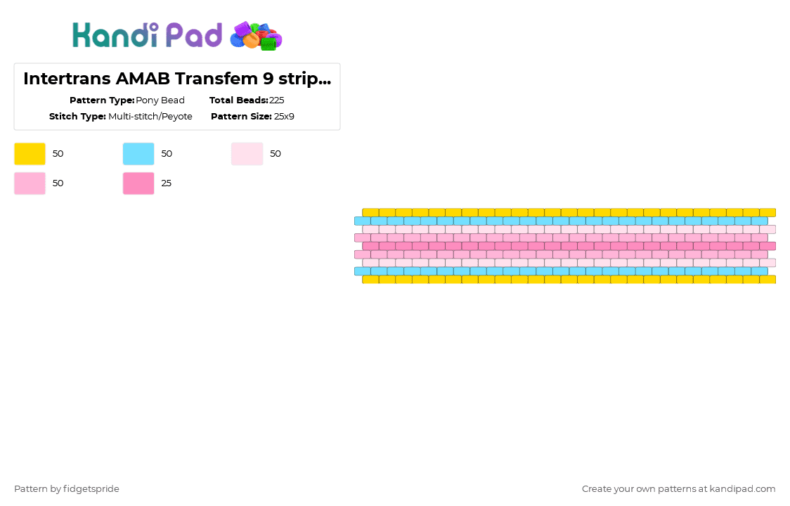 Intertrans AMAB Transfem 9 stripe flag - Pony Bead Pattern by fidgetspride on Kandi Pad - pink,pride,pride flag,intersex,trans,intertrans,transfem,amab